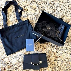 Strathberry Crescent on a Chain Leather Black Crossbody or Clutch - Used once!!